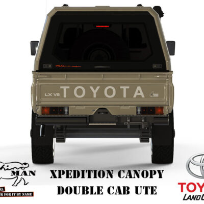 Toyota Landcruiser 70 Series Dual Cab Rhinoman Xpedition Canopy Rear View Sandy Taupe